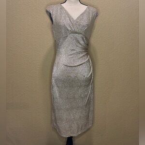 Chaps Metallic Silver Midi Dress